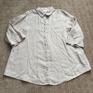 Chicos 100% Linen Tunic Shirt Womens 3 / XL Petite Beige Travel Vacation Relaxed